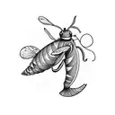 a wasp pulling a whale on 3 thin strings tattoo design idea