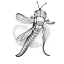 a wasp pulling a whale on 3 thin strings tattoo design idea