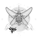 a wasp pulling a whale on 3 thin strings tattoo design idea