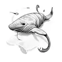 a wasp pulling a whale on 3 thin strings tattoo design idea