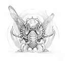 a wasp pulling a whale on 3 thin strings tattoo design idea