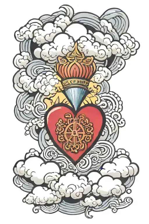 japanese clouds surrounding a sacred heart tattoo tattoo design idea