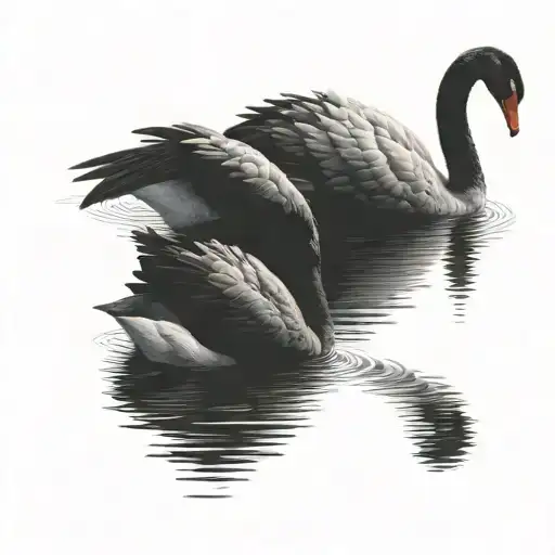 a black swan and white swan making a heart  tattoo design idea