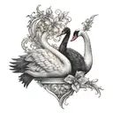 a black swan and white swan heart shape neck tattoo design idea