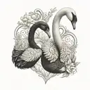 a black swan and white swan heart shape neck tattoo design idea