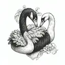 a black swan and white swan heart shape neck tattoo design idea