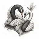 a black swan and white swan heart shape neck tattoo design idea