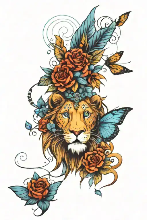 lion blue eyes,mechanic, Tara butterfly tattoo design idea