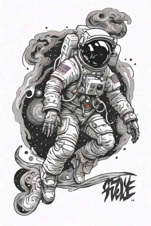 astronaut near a black hole with swirling cosmic elements, include the word 'stay' the poem 'Do not go gentle into that  tattoo design idea