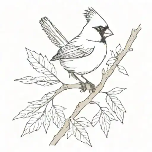 Cardinal bird on october birth month flower branch tattoo design idea