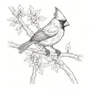 Cardinal on branch intertwined tattoo design idea