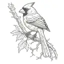 Cardinal on branch intertwined tattoo design idea
