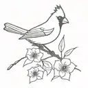 Cardinal bird on october birth month flower branch tattoo design idea