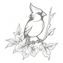Cardinal bird on october birth month flower branch tattoo design idea