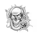 skull with a sword, flowers, and a snake tattoo design idea