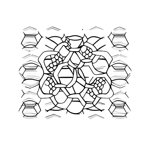 A minimalist tattoo design of a beer bottle and a honeycomb intertwined, representing the client's love for beer and honey, set against a backdrop of a sad music note to symbolize their passion for sad music tattoo design idea