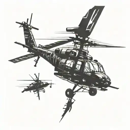 apache Helicopter silhouette flying tattoo design idea