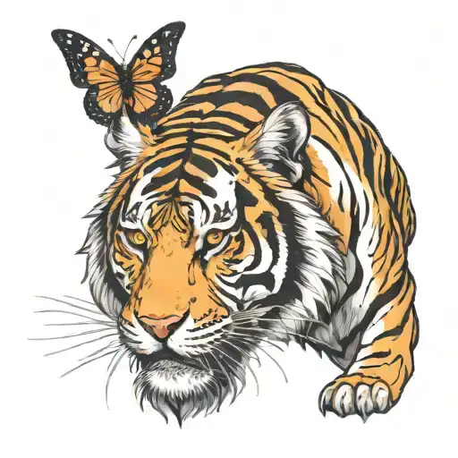 tiger with a butterfly  tattoo design idea