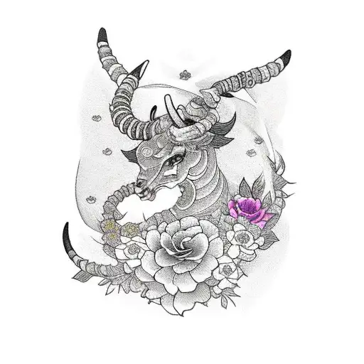 capricorn with flowers tattoo design idea