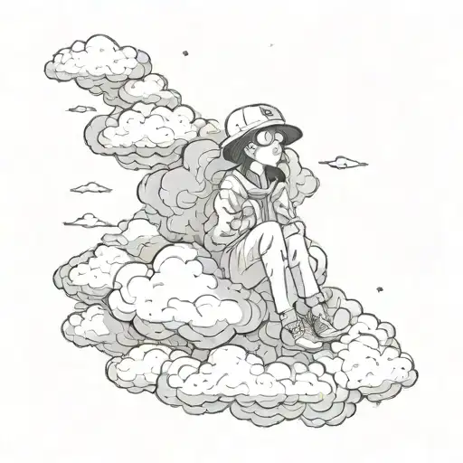 Stencil "Head In The Clouds But My Gravity's..." Tattoo Idea BlackInk AI