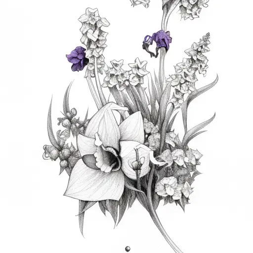 vines with Larkspur, Violet, Daffodil growing off it tattoo design idea