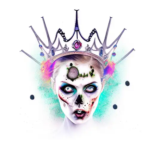 woman zombie with crown tattoo design idea