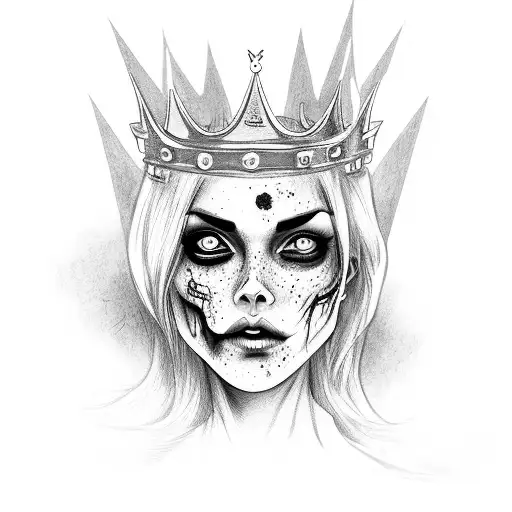 woman zombie with crown tattoo design idea