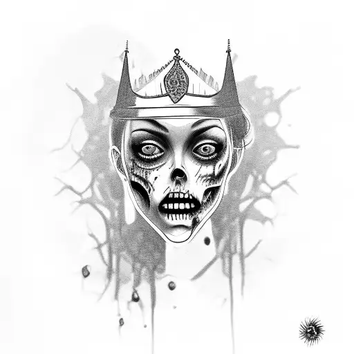 woman zombie head with crown tattoo design idea