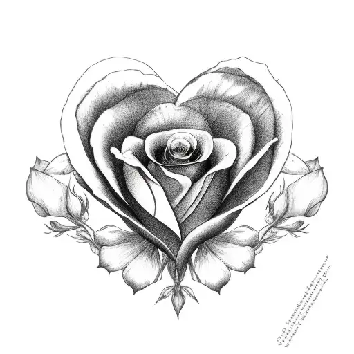 a heart with roses with the names Elizabeth and David  tattoo design idea