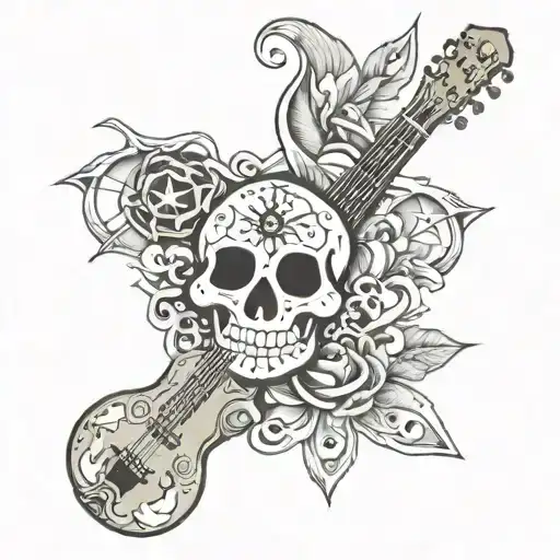 money sign star cross guitar snow leopard skull sun two paw prints tattoo design idea