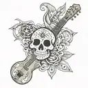 money sign star cross guitar snow leopard skull sun two paw prints tattoo design idea