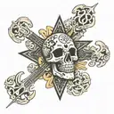 money sign star cross guitar snow leopard skull sun two paw prints tattoo design idea