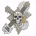 money sign star cross guitar snow leopard skull sun two paw prints tattoo design idea