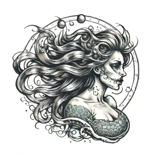 celestial, undead mermaid  tattoo design idea
