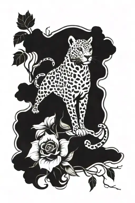 A nature-themed tattoo showcasing resilience after abuse, with a black jaguar and hecate symbols tattoo design idea
