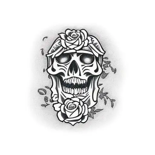 A traditional-style coffin adorned with intricate floral patterns and skulls tattoo design idea