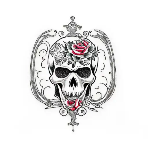 anime coffin adorned with intricate floral patterns and skulls tattoo design idea