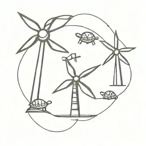 Turtle and windmill tattoo design idea