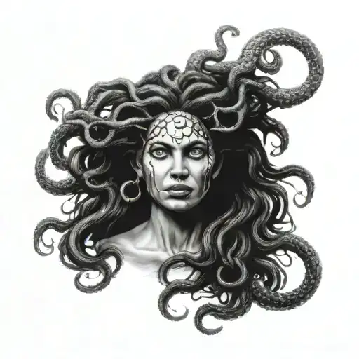 black Medusa face tattoo design idea
