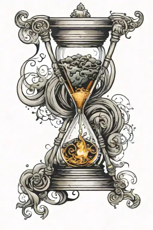 hourglass filled with swirling smoke time waits for no one  tattoo design idea
