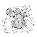 Orange slice, lavender, and eucalyptus individual, next to each other tattoo design idea