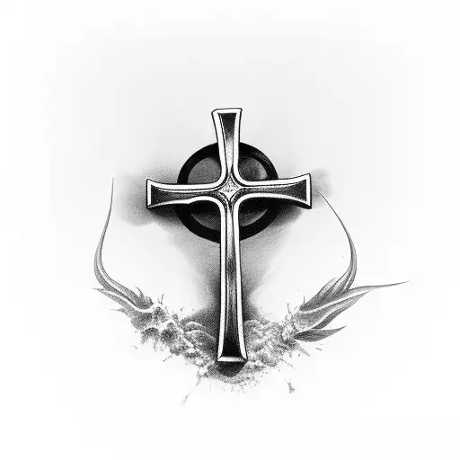 cross with fish hook tattoo design idea