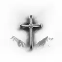 cross with fish hook tattoo design idea