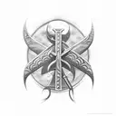 cross with fish hook tattoo design idea