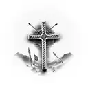 cross with fish hook tattoo design idea