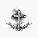 cross with fish hook tattoo design idea