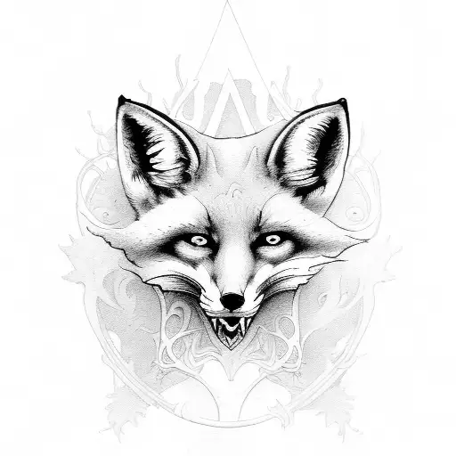 fox and skull neo traditional art nouveau tattoo design idea