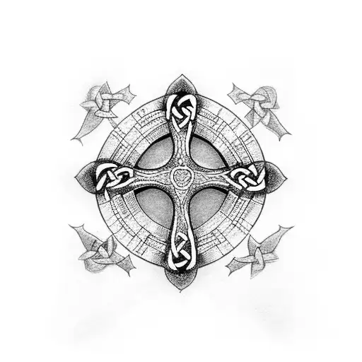 Celtic cross in a nordic forest tattoo design idea