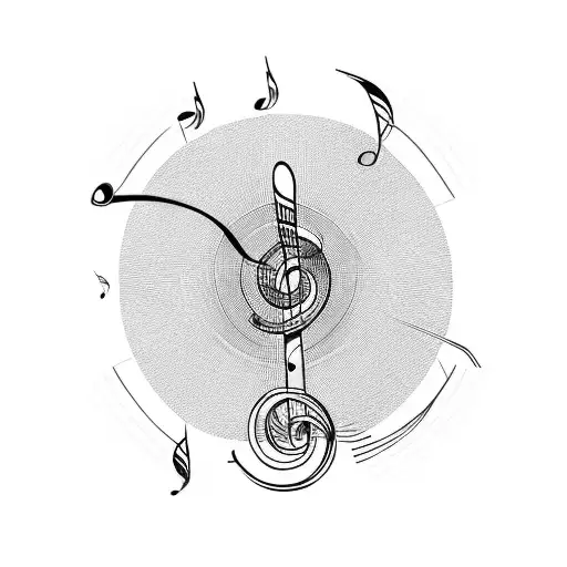 A minimalist tattoo of a quill pen and a music note intertwined, representing the client's love for both history and music. tattoo design idea