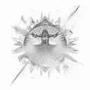 glowing crystal with rays shooting outward with a spread dove flying from the center of the crystal  tattoo design idea